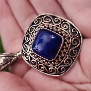 LARGE DESIGNER BA SUARTI LAPIS LAZULI STERLING SILVER NECKLACE PENDANT